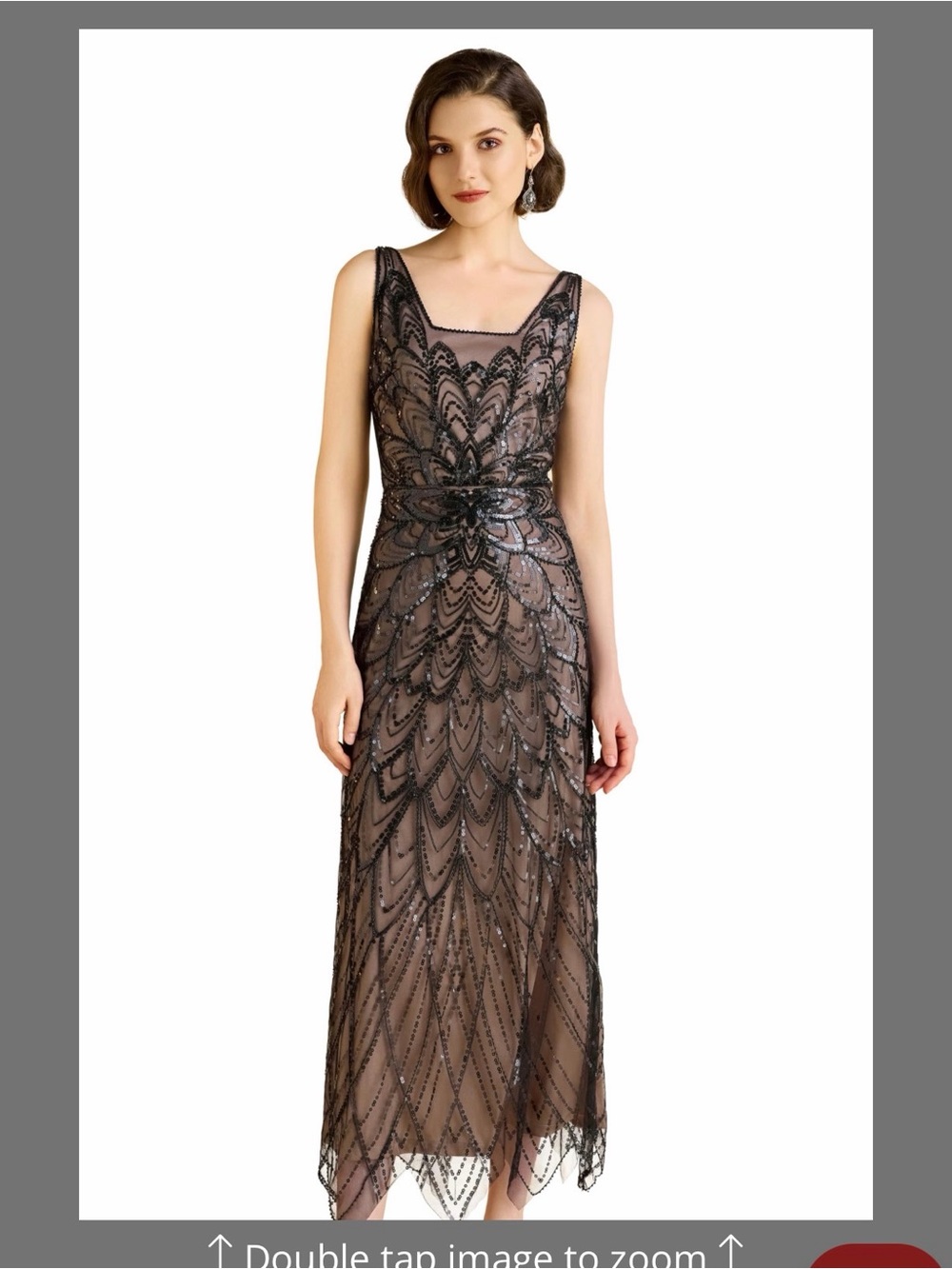 Black Beaded Maxi Evening Dress with Nude Lining